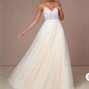 Azazie Tatiana White Embellished Ruffled Gown